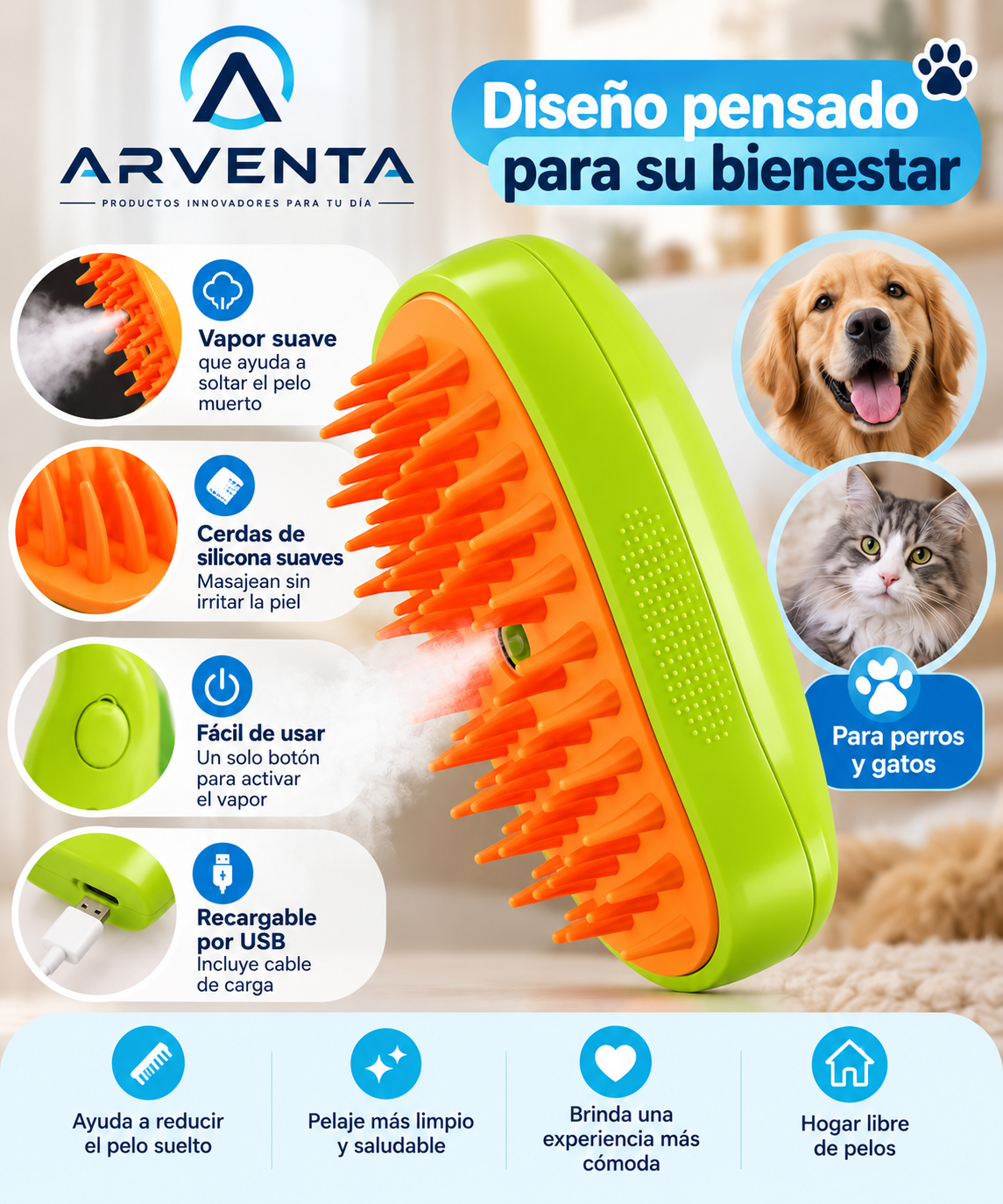 Cepillo de Vapor para Mascotas | Arventa