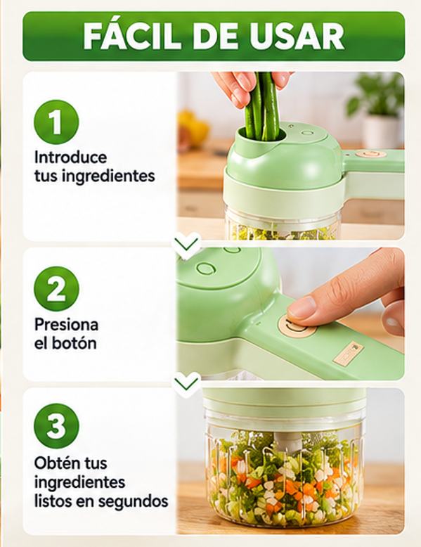 Cortador de Verduras Eléctrico 3 en 1 | Cocina Fácil y Rápida