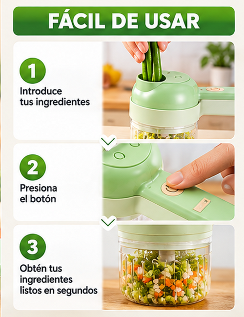 Cortador de Verduras Eléctrico 3 en 1 | Cocina Fácil y Rápida