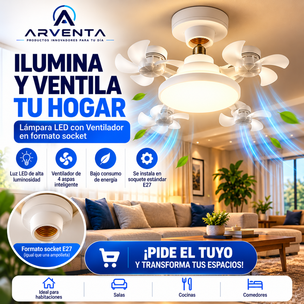 Lámpara LED con Ventilador Integrado | Arventa